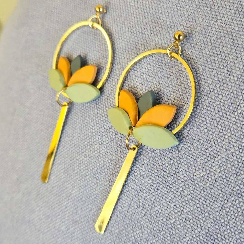 GOLD LOTUS HOOP EARRINGS DANGLE
